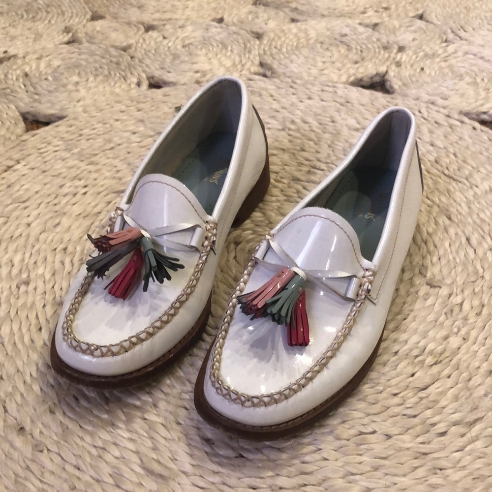 Elegant White Loafers with Multicolor Tassels